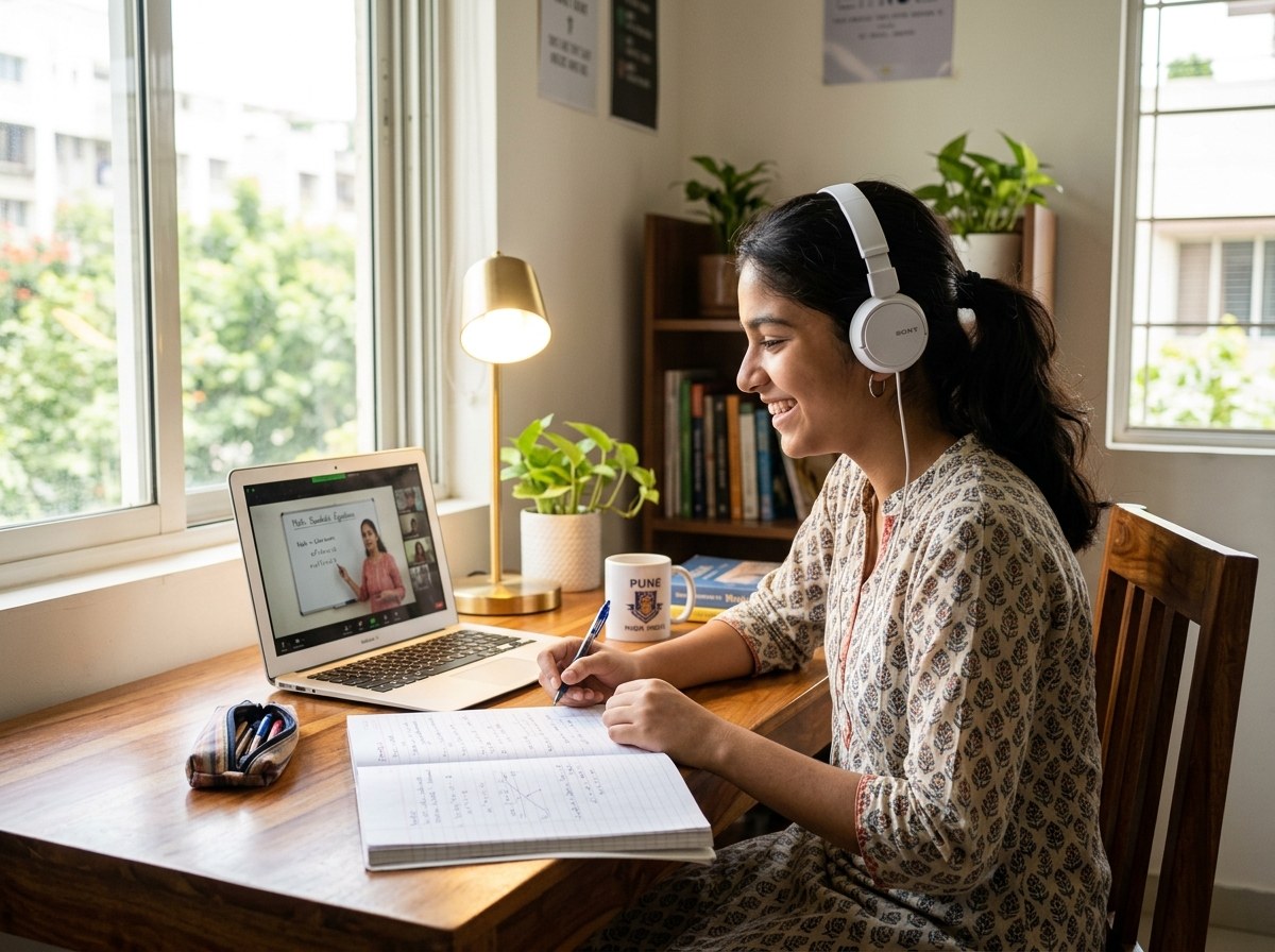 Student attending live online tuition class